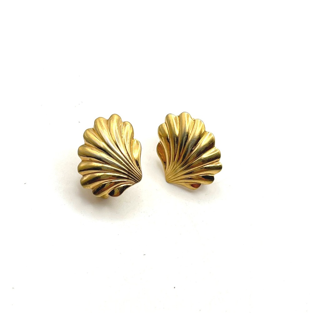 Napier Vintage Gold Tone Scallop Shell Screw Back Clip On Earrings Coastal‎